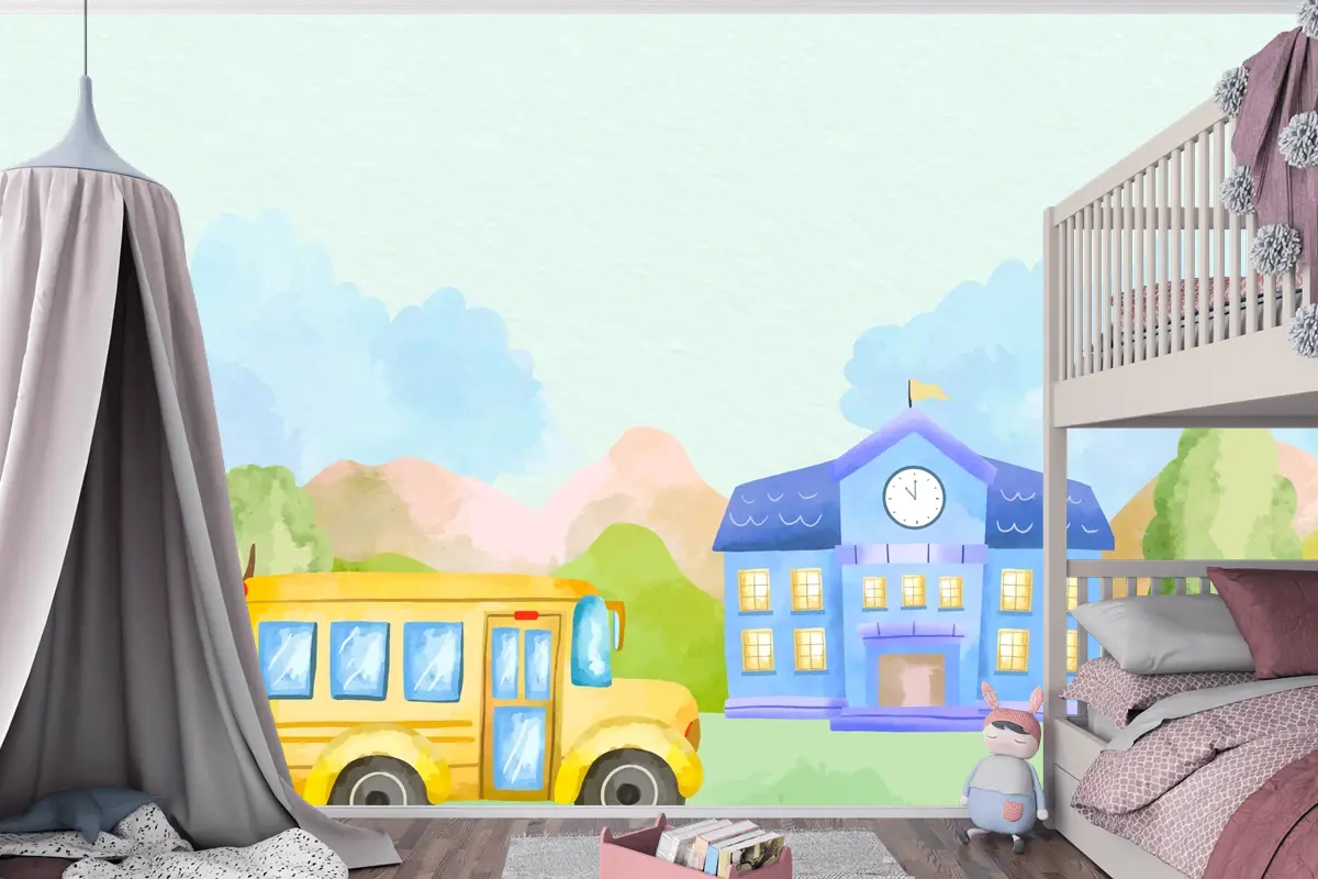 Okula Dönüş Sezonu Boys Çocuk Odası Duvar Kağıdı  Için Suluboya Arka Plan