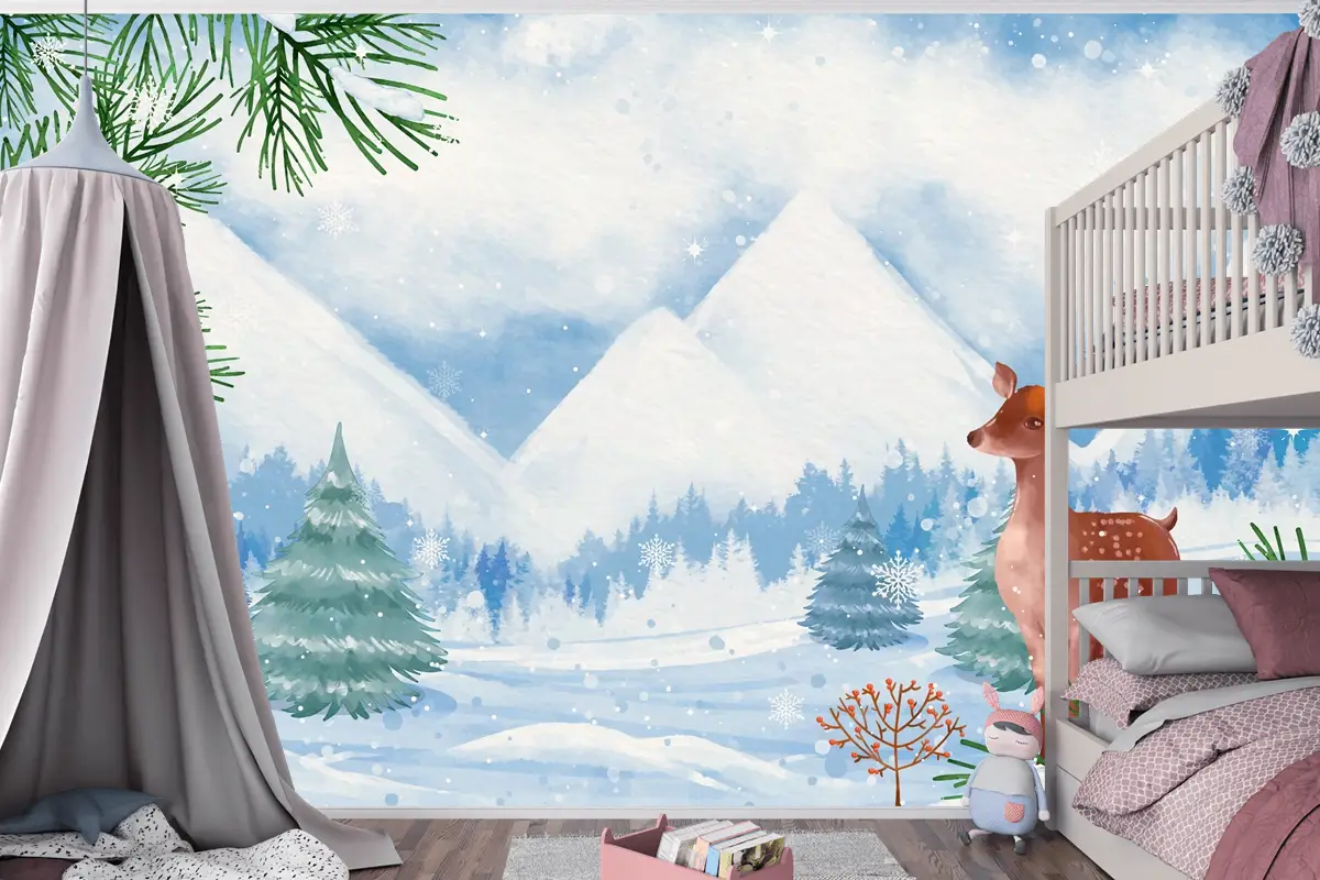 Kış Sezonu Kutlaması Çocuk Odası Duvar Kağıdı  Için Suluboya Arka Plan