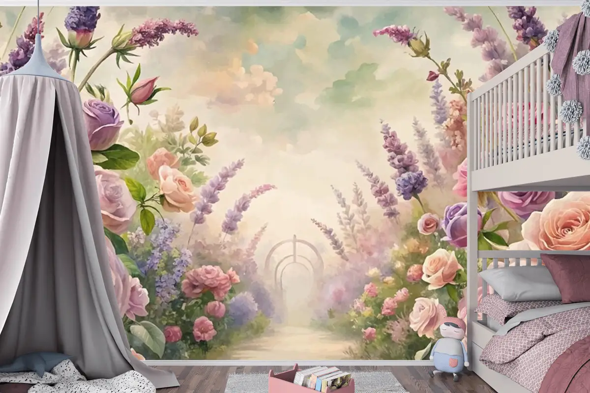 Bahçe Çocuk Odası Duvar Kağıdı Nden Esinlenerek Suluboya Arka Plan