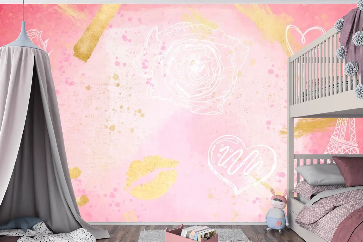 Elle Çizilmiş Öğeler Çocuk Odası Duvar Kağıdı  Ile Suluboya Arka Plan