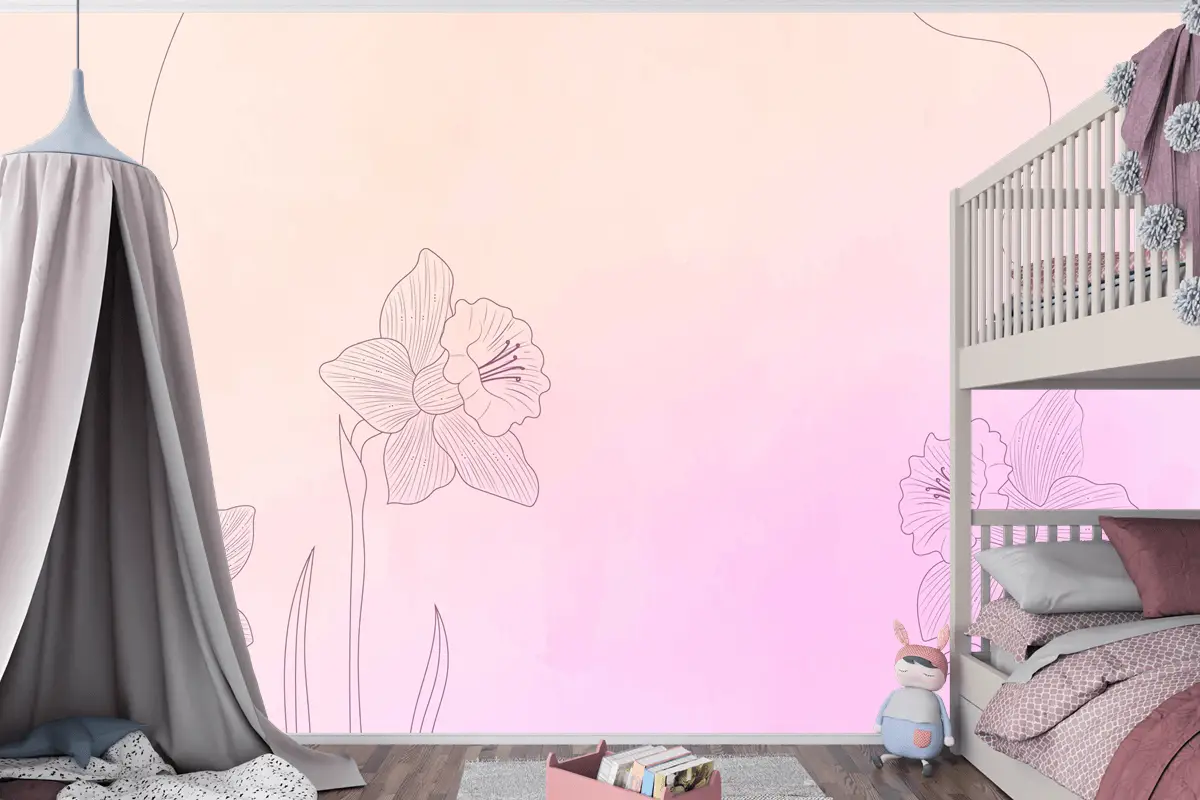 Elle Çizilmiş Öğelerle Suluboya Arka Plan Çocuk Odası Duvar Kağıdı