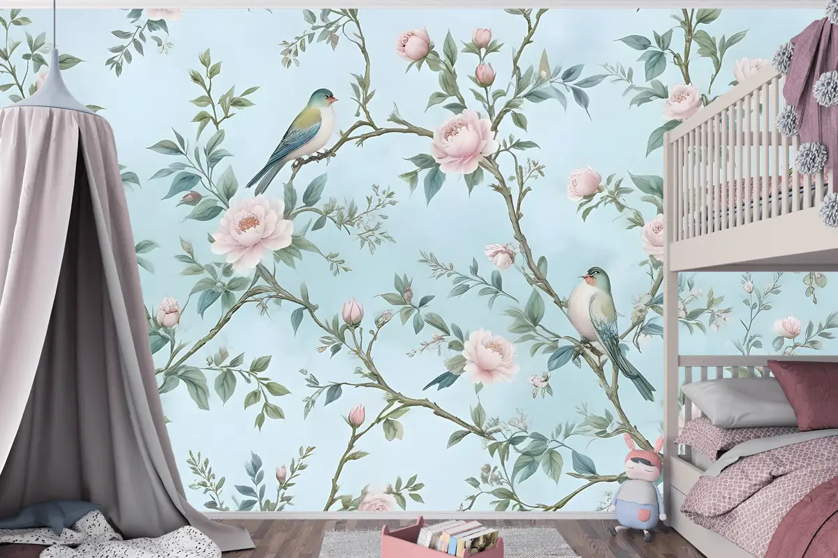 Suluboya Çin Sanatı Çiçek Şakayık Çiçeği Çocuk Odası Duvar Kağıdı