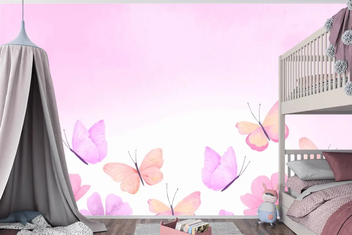 Suluboya Renkli Kelebek Arka Plan Çocuklar Çocuk Odası Duvar Kağıdı Duvar