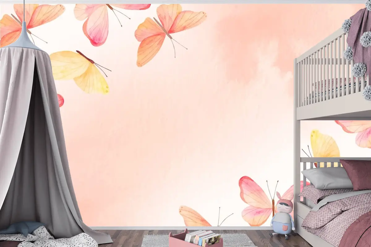 Suluboya Renkli Kelebek Arka Plan Çocuk Çocuk Odası Duvar Kağıdı Duvar