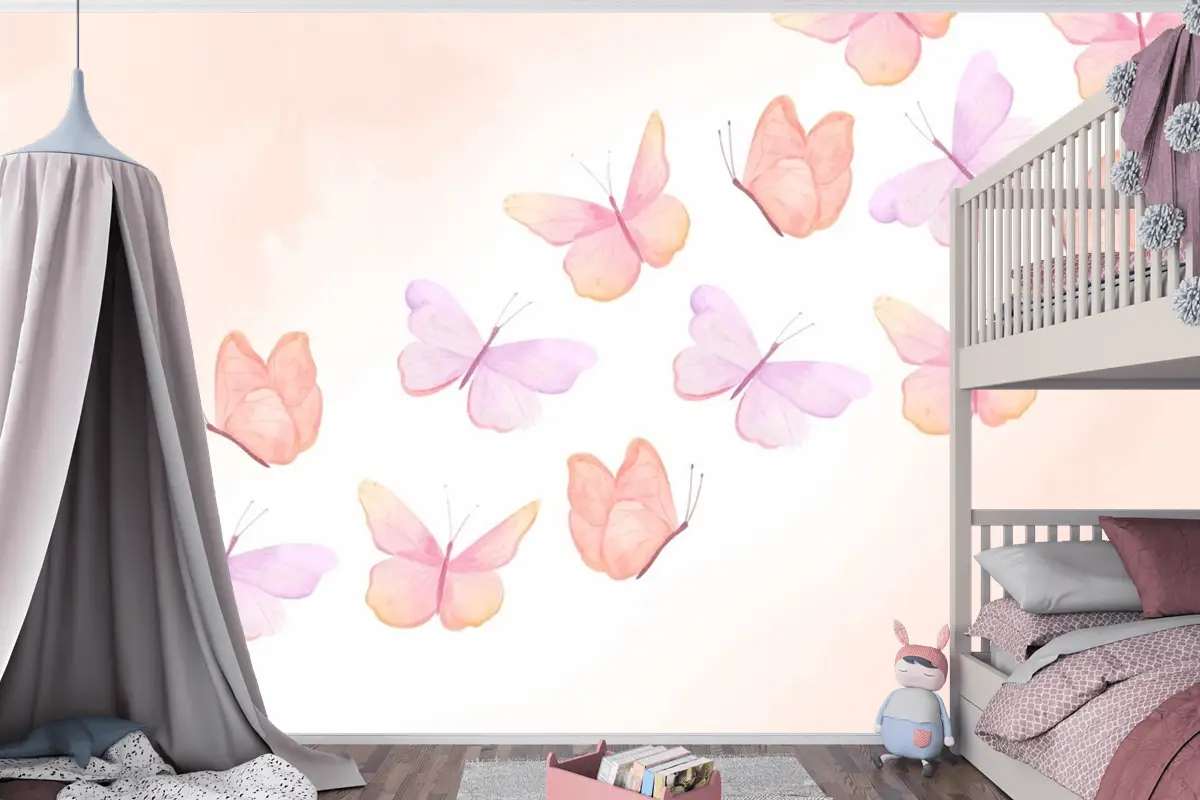Suluboya Renkli Kelebek Arka Plan Çocuk Odası Duvar Kağıdı 