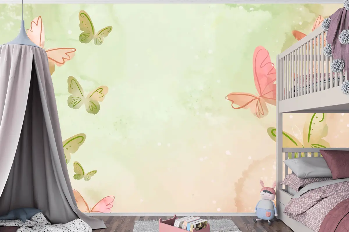 Suluboya Renkli Kelebek Arka Plan Çocuk Odası Duvar Kağıdı 