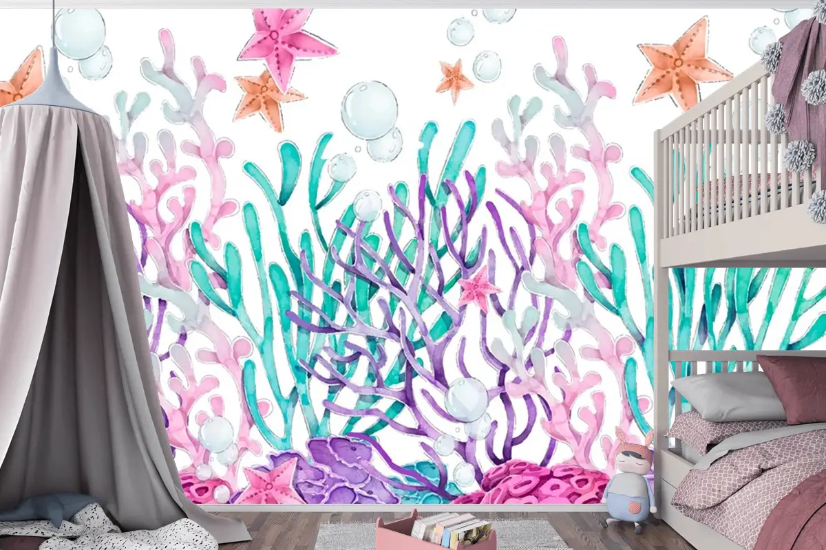 Suluboya Renkli Mercan Arka Plan Çocuk Odası Duvar Kağıdı 