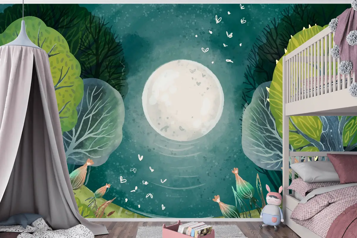 Suluboya Büyülü Orman Çocuk Odası Duvar Kağıdı 