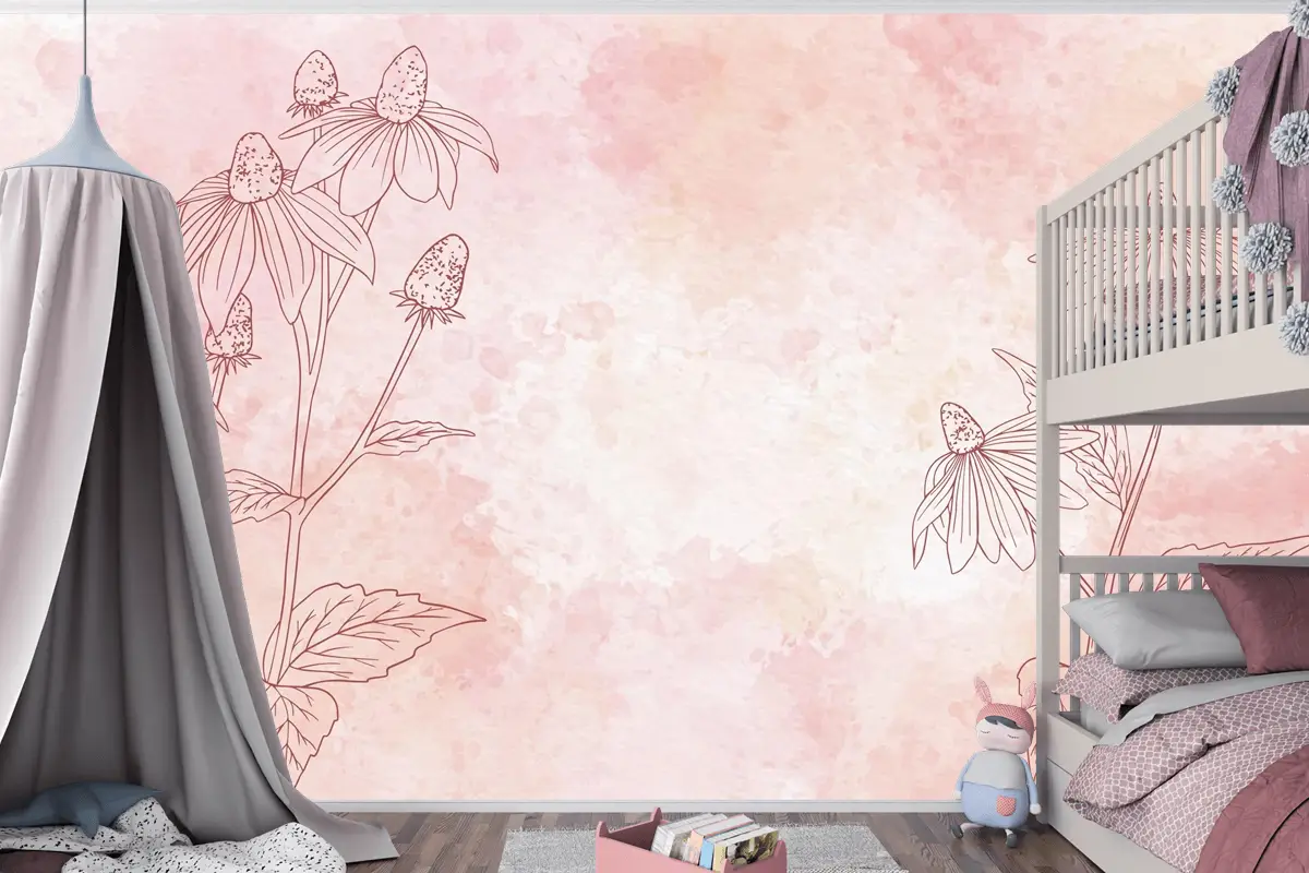 Tek Renkli Çocuk Odası Duvar Kağıdı Nde Suluboya Çiçek Arkaplan