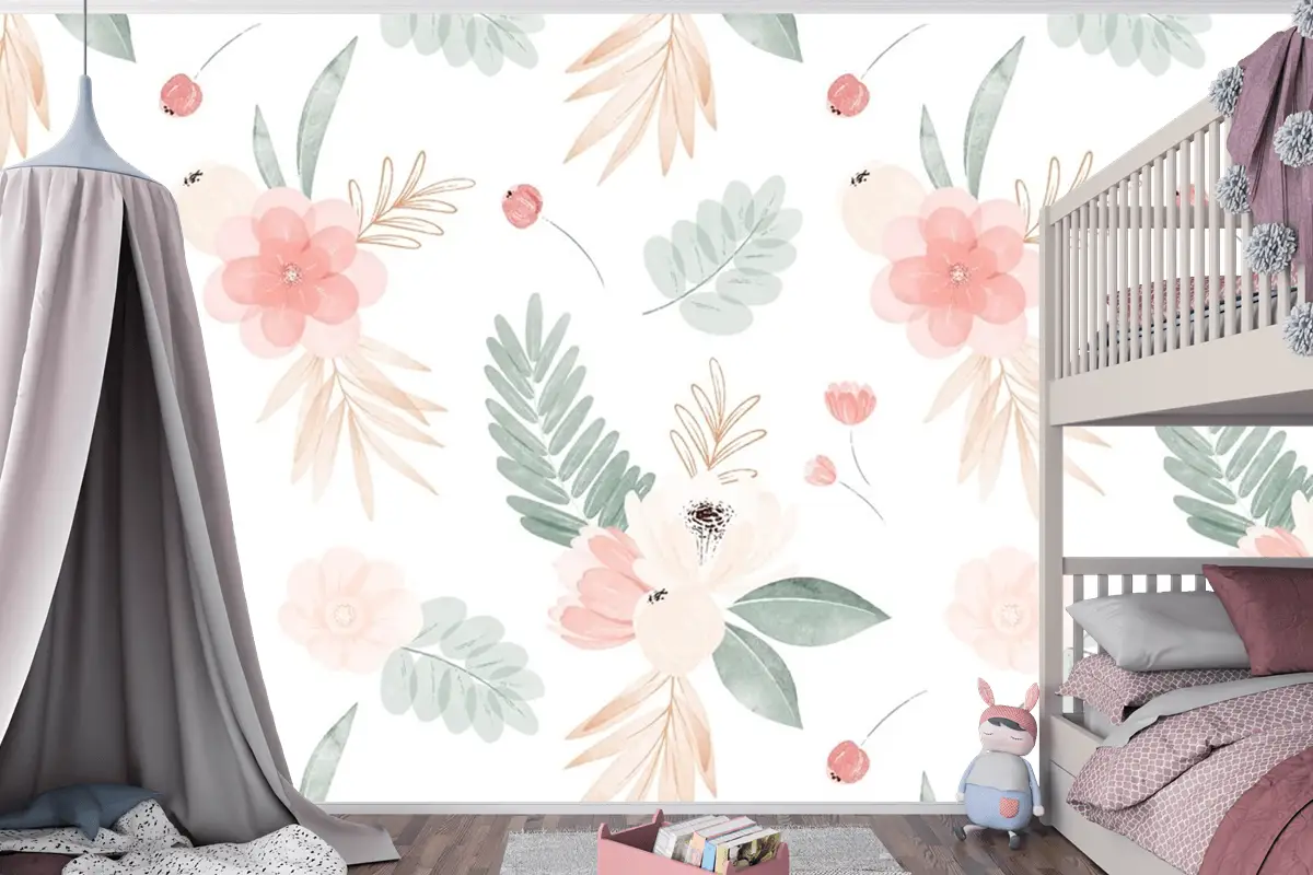 Suluboya Çiçek Çizim Arka Plan Çocuk Odası Duvar Kağıdı