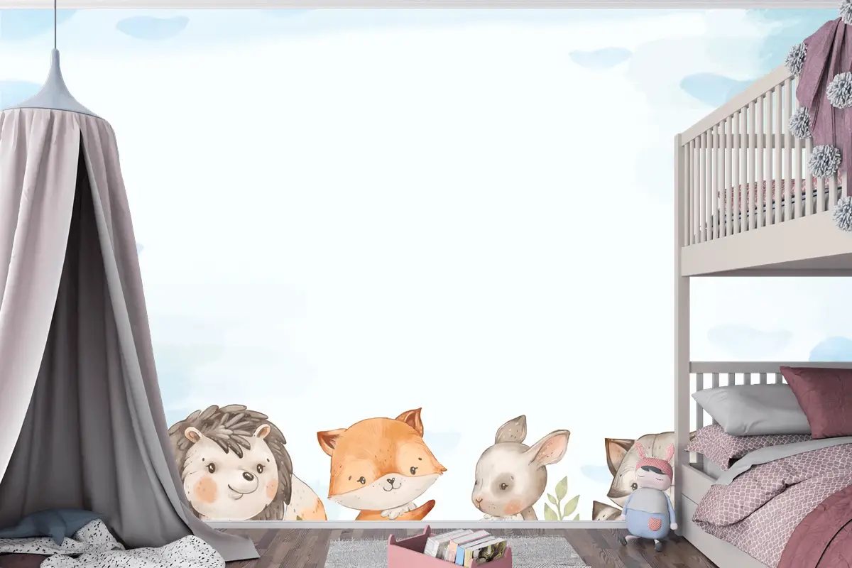 Suluboya Orman Hayvanları Çocuk Odası Duvar Kağıdı
