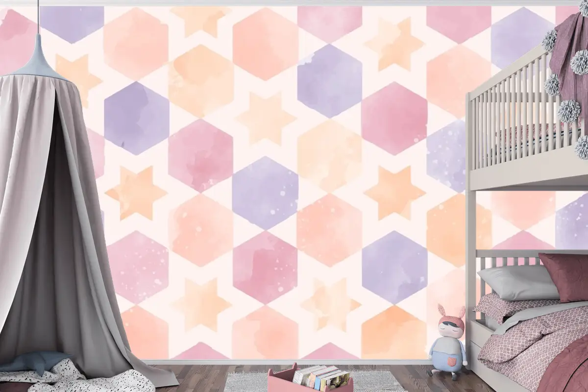 Suluboya Geometrik Arka Plan Çocuklar Çocuk Odası Duvar Kağıdı