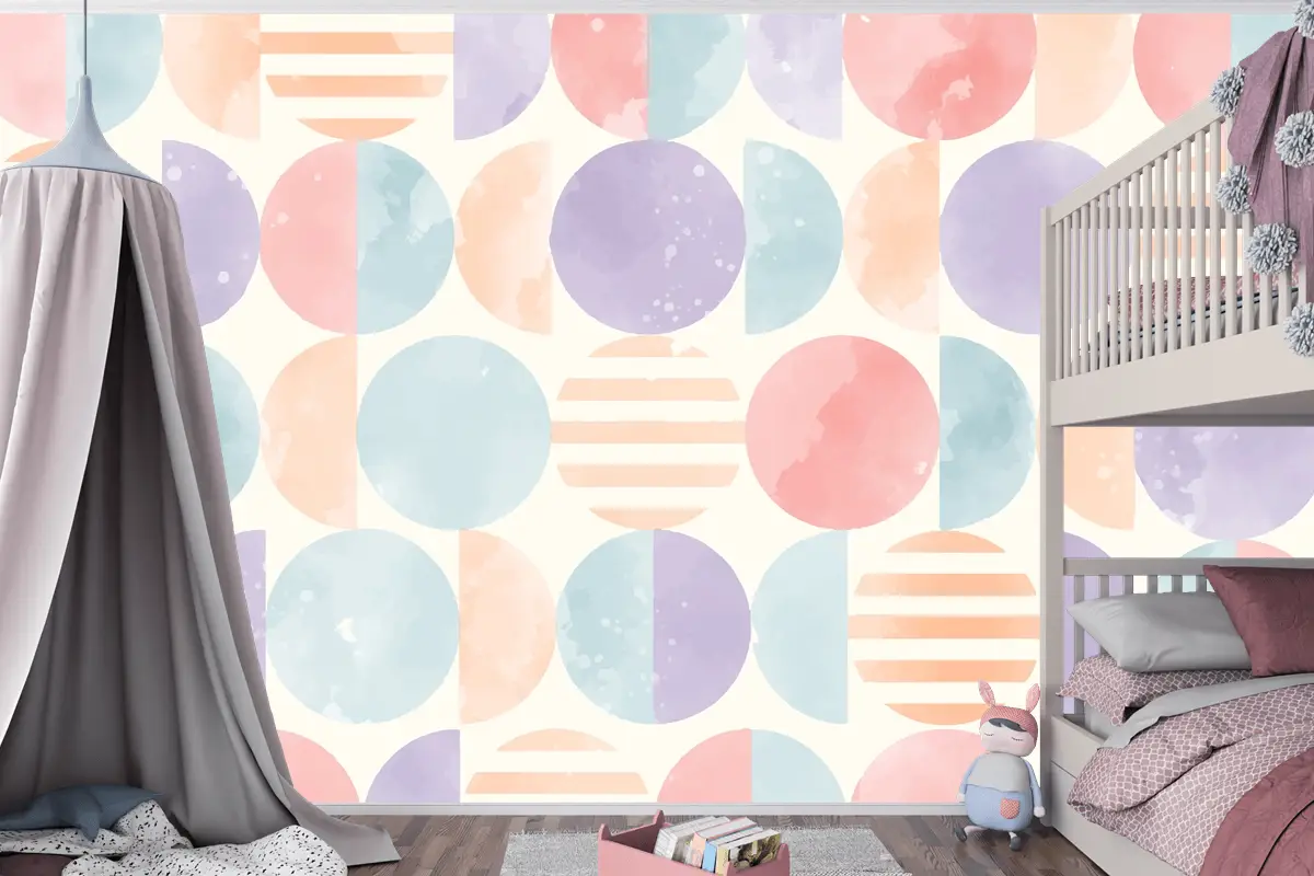 Suluboya Geometrik Arka Plan Çocuk Odası Duvar Kağıdı 