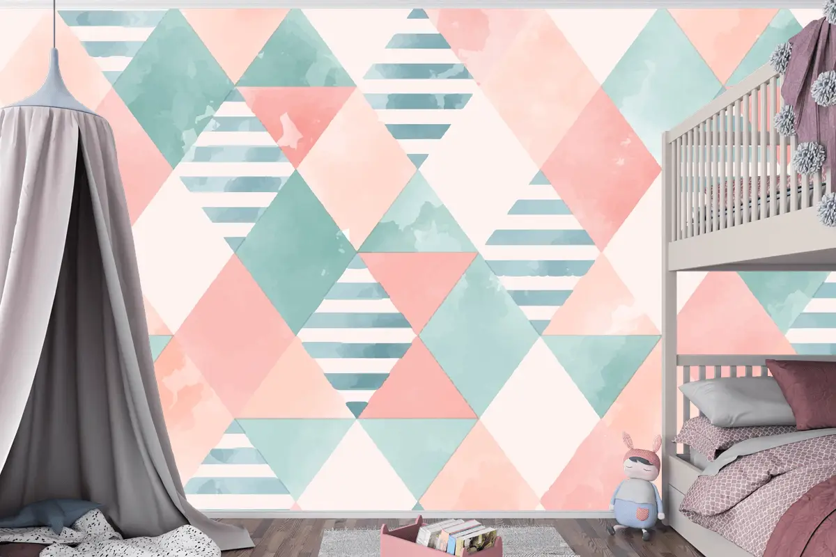 Suluboya Geometrik Çocuk Odası Duvar Kağıdı