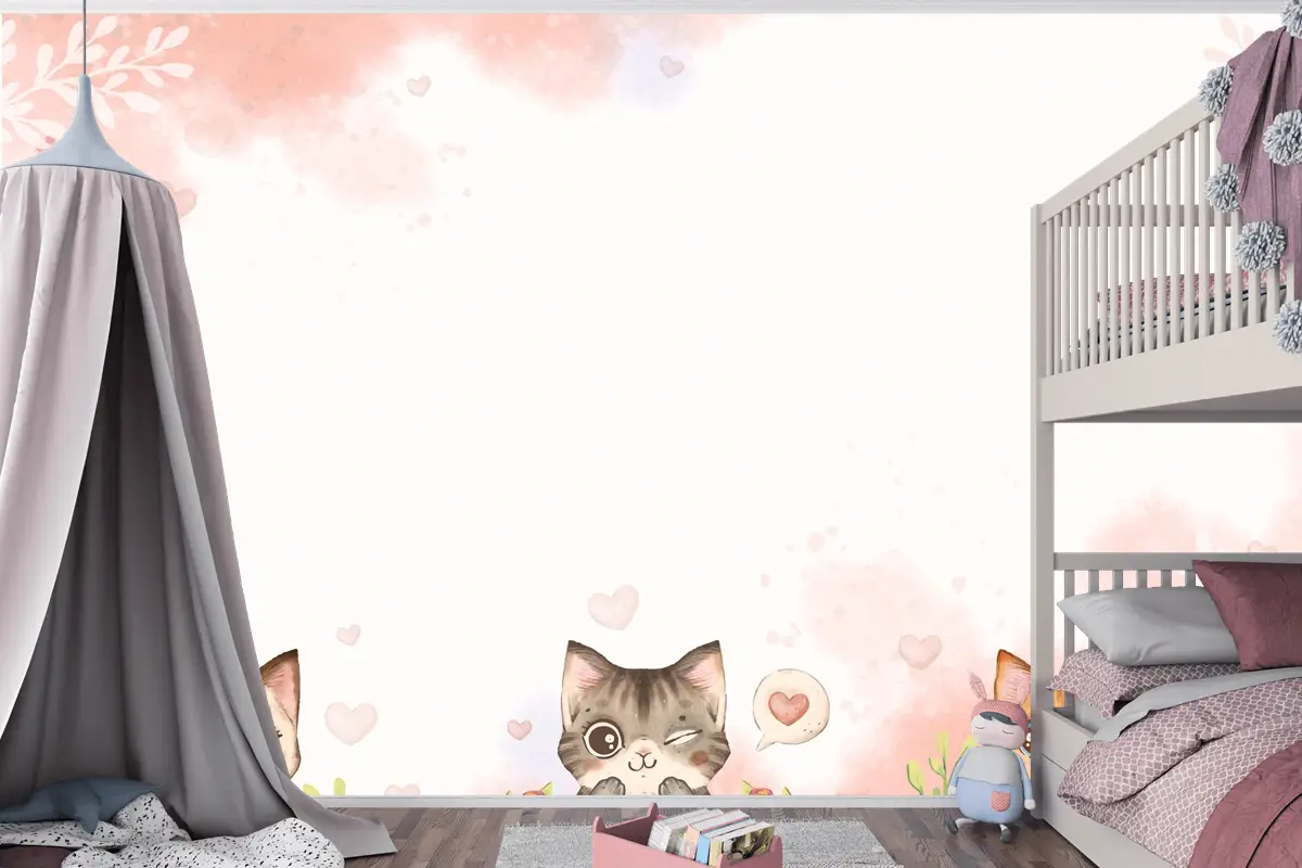 Suluboya Uluslararası Kedi Günü Çocuk Odası Duvar Kağıdı 