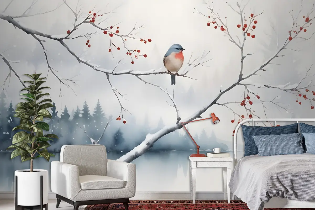 Kuşlar Duvar Kağıdı  Ile Suluboya Göl Manzarası