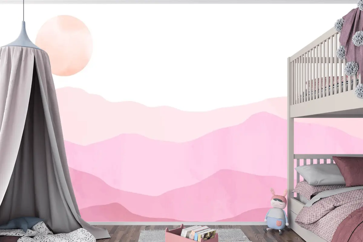 Suluboya Pastel Dağlar Arka Plan Çocuk Odası Duvar Kağıdı 