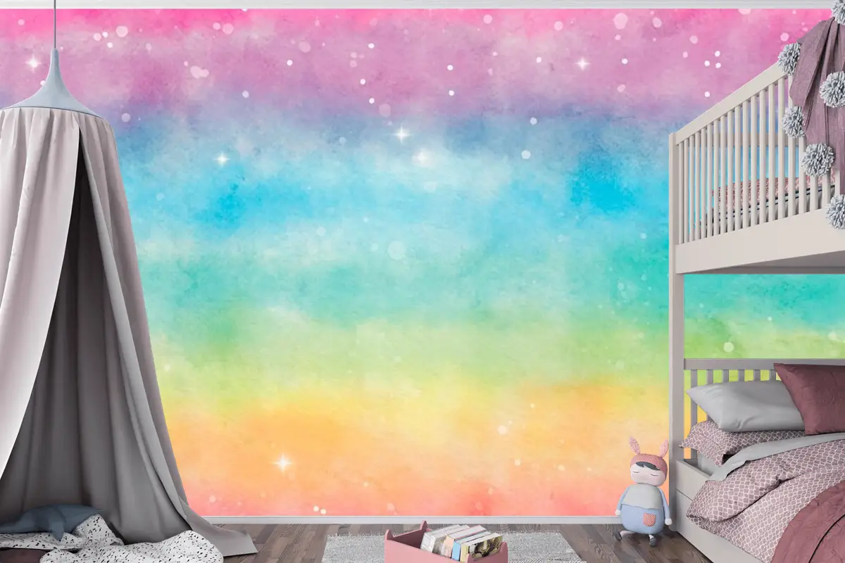 Suluboya Gökkuşağı Arka Plan  Çocuk Odası Duvar Kağıdı