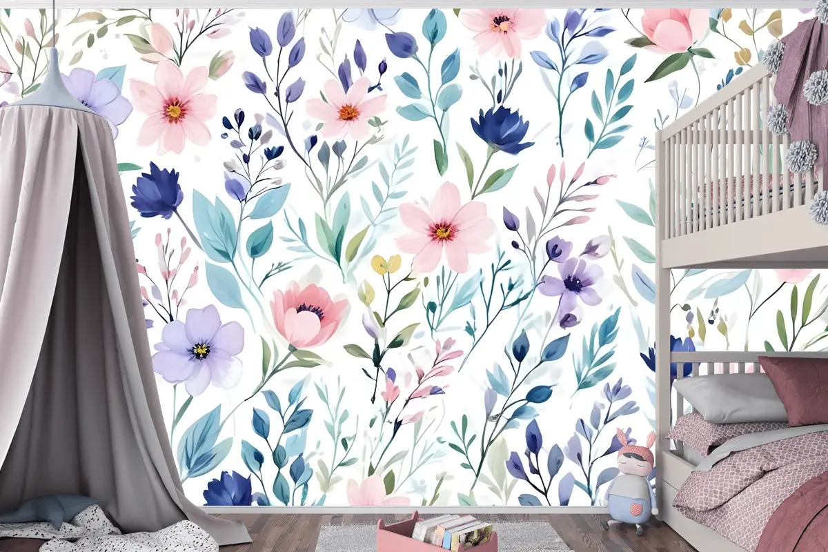 Suluboya Bahar Çiçek Çocuk Odası Duvar Kağıdı 