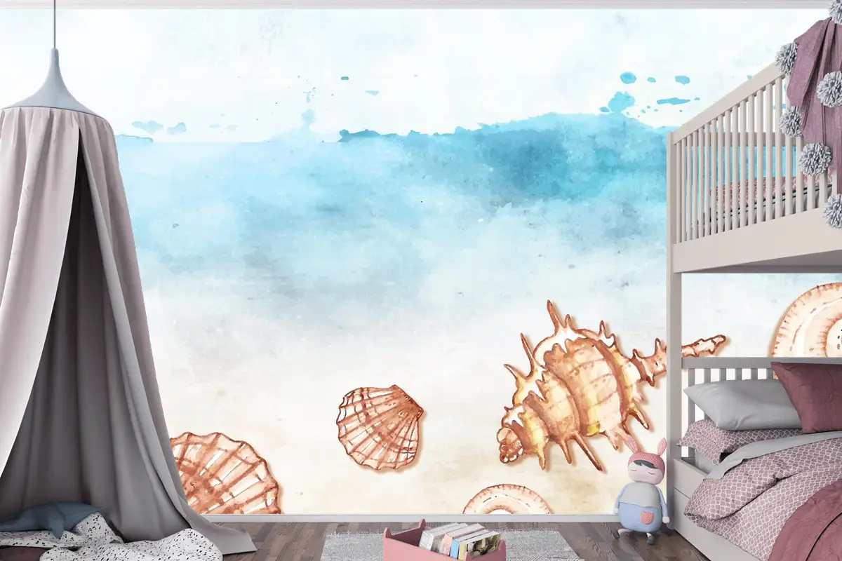 Kabuklu Suluboya Yaz Arkaplanı Çocuk Odası Duvar Kağıdı