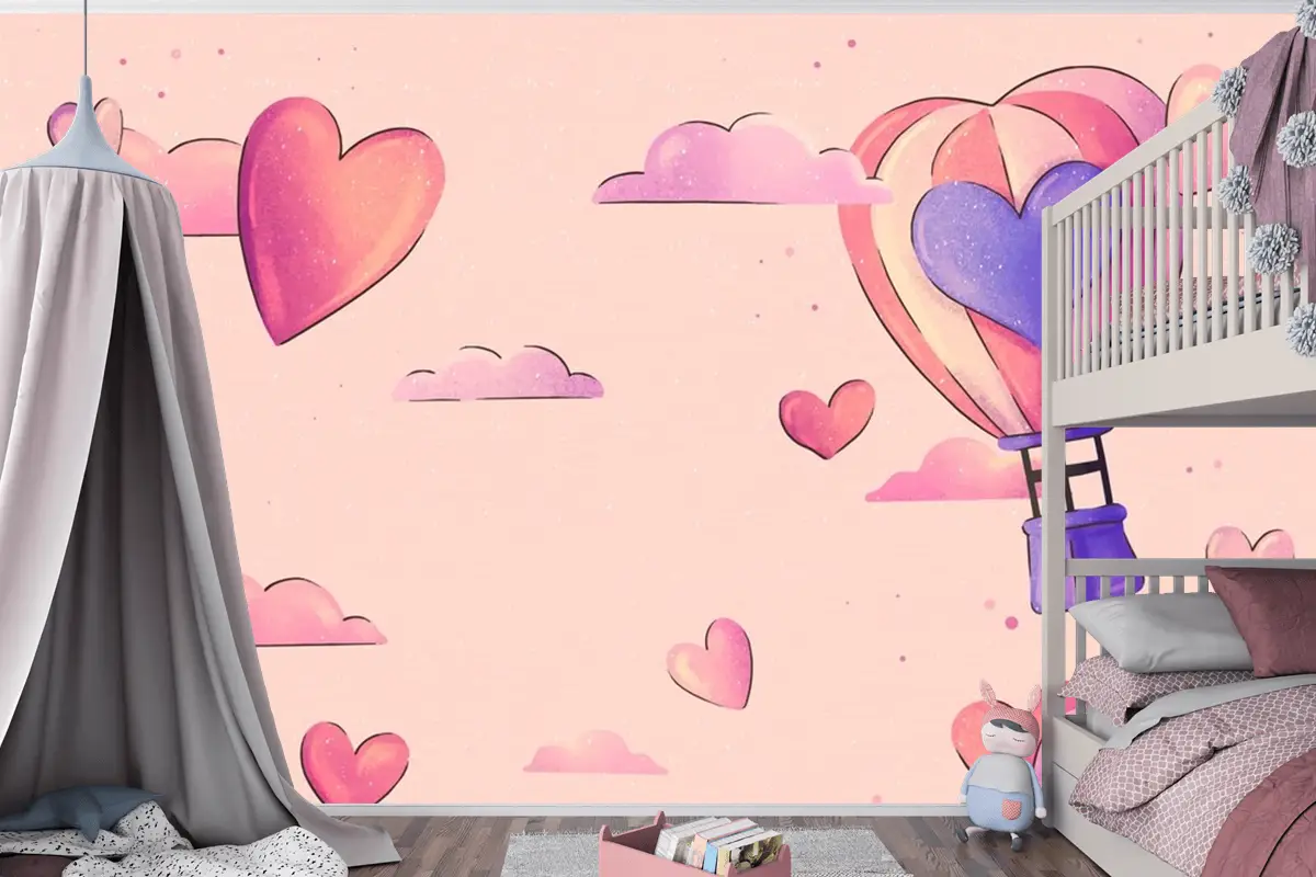 Suluboya Sevgililer Günü Arka Plan Çocuk Odası Duvar Kağıdı