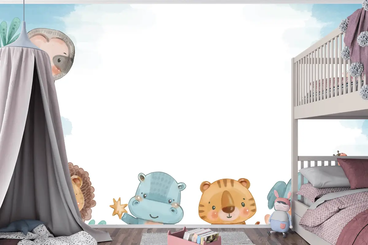 Suluboya Yaban Hayatı Arka Plan Çocuk Odası Duvar Kağıdı 