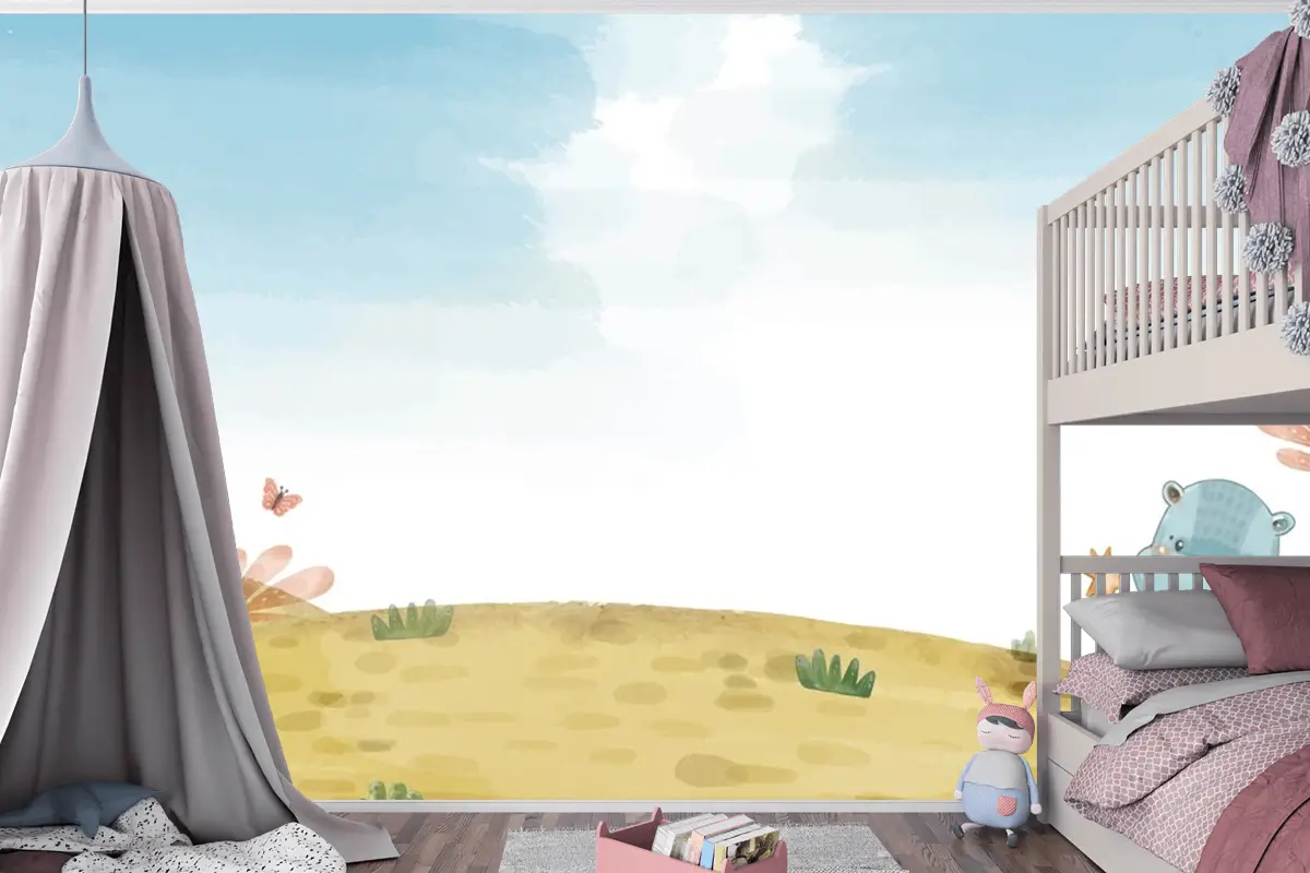 Suluboya Yaban Hayatı Arka Plan Çocuk Odası Duvar Kağıdı 