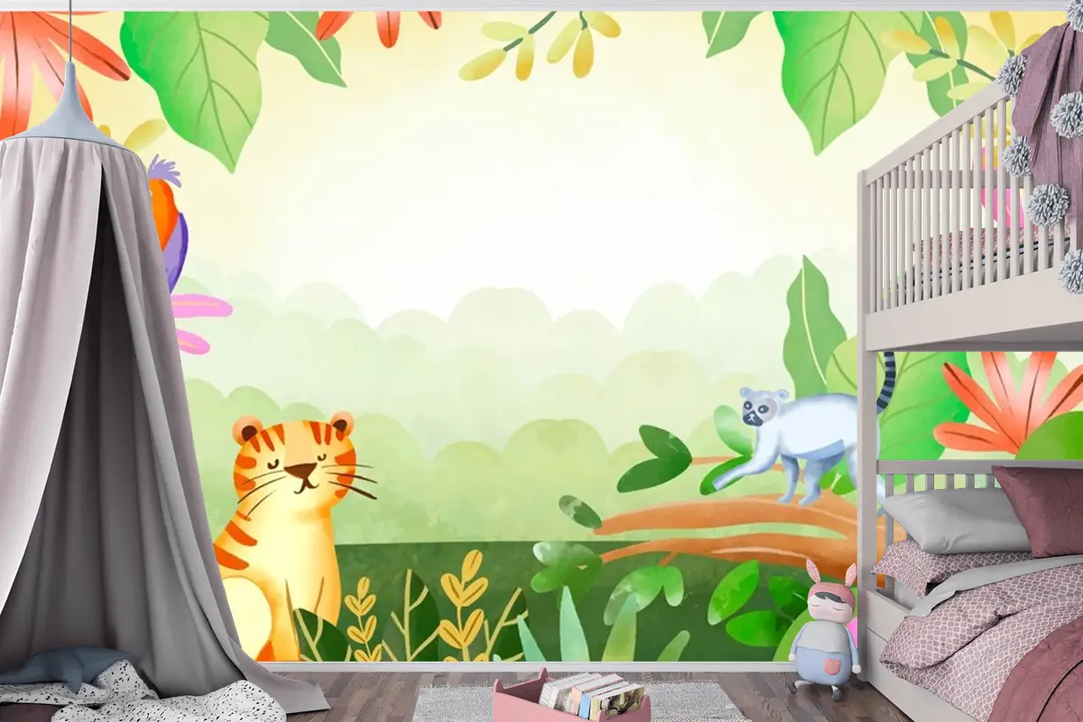 Suluboya Dünya Yaban Hayatı Günü Arka Plan Çocuk Odası Duvar Kağıdı 