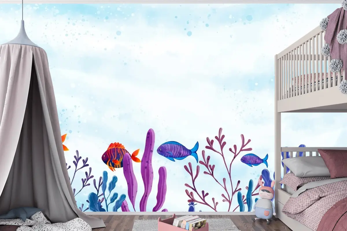 Dünya Okyanuslar Günü Suluboya Arka Plan Çocuk Odası Duvar Kağıdı