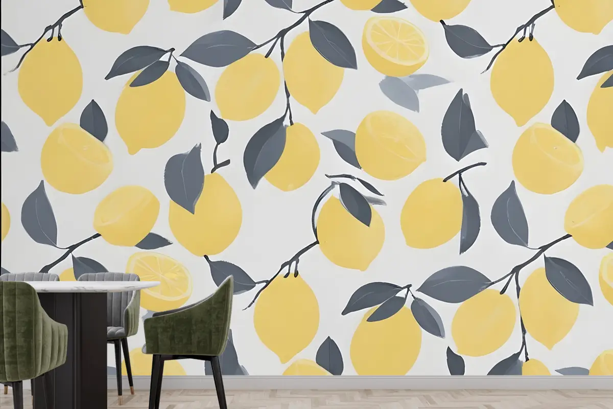 Sarı Limon Modern Tekrar Desenli Mutfak Duvar Kağıdı