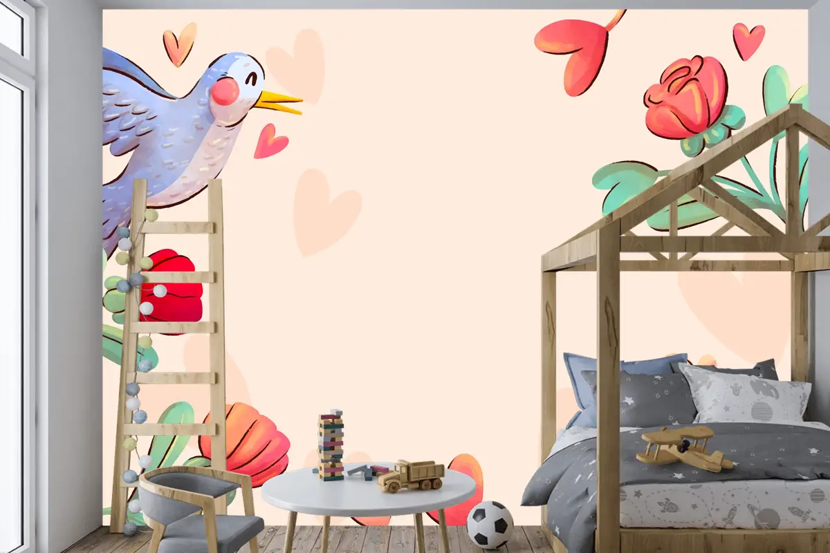Sevgililer Günü Kutlaması İçin Suluboya Arka Plan Çocuk Odası Duvar Kağıdı