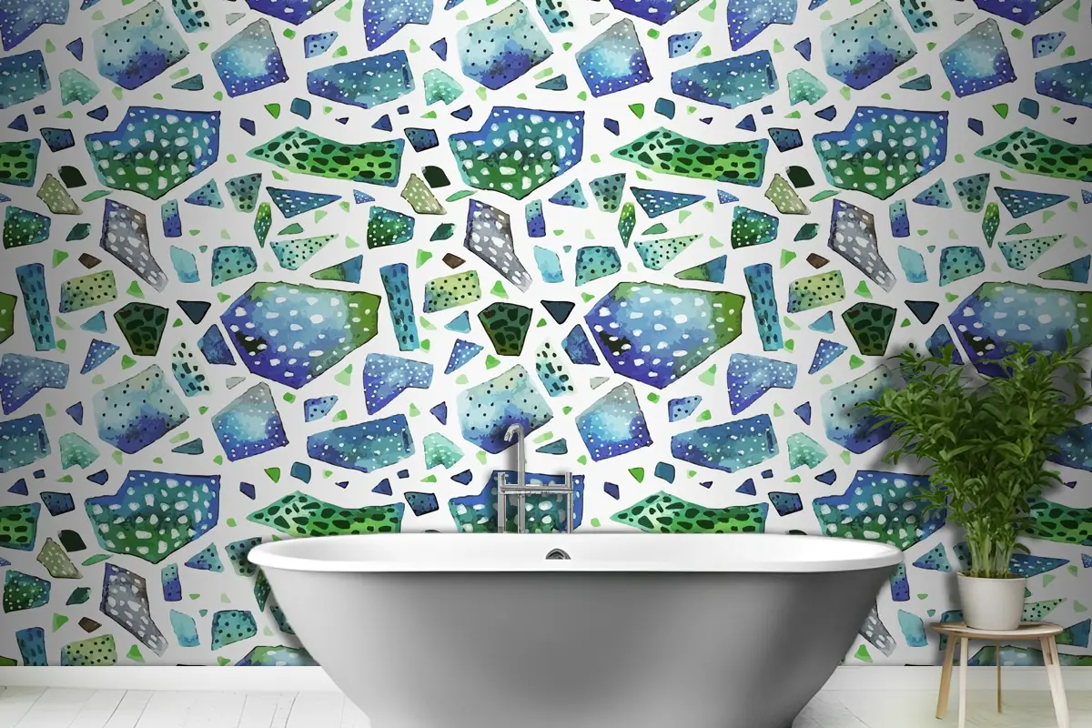El Boyalı Renkli Terrazzo Desenli Banyo Duvar Kağıdı