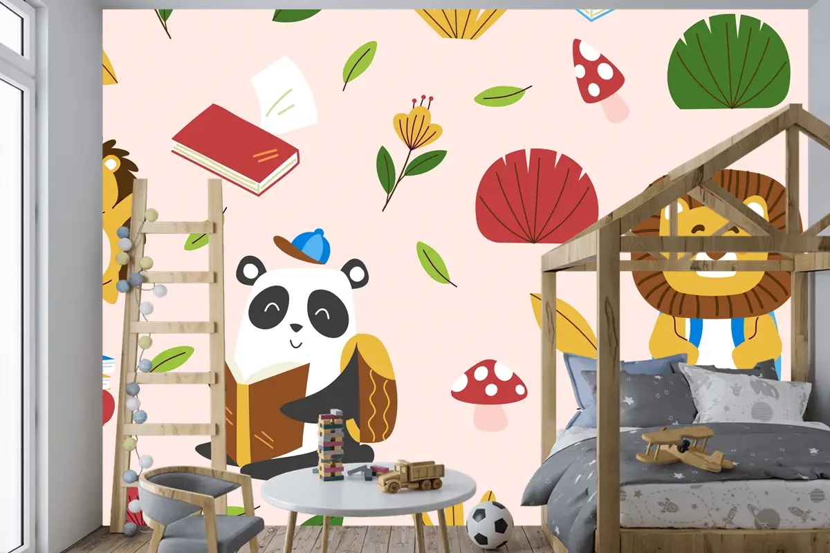 Elle Çizilmiş Çocuksu Hayvanlar Desen Çocuk Odası Duvar Kağıdı 