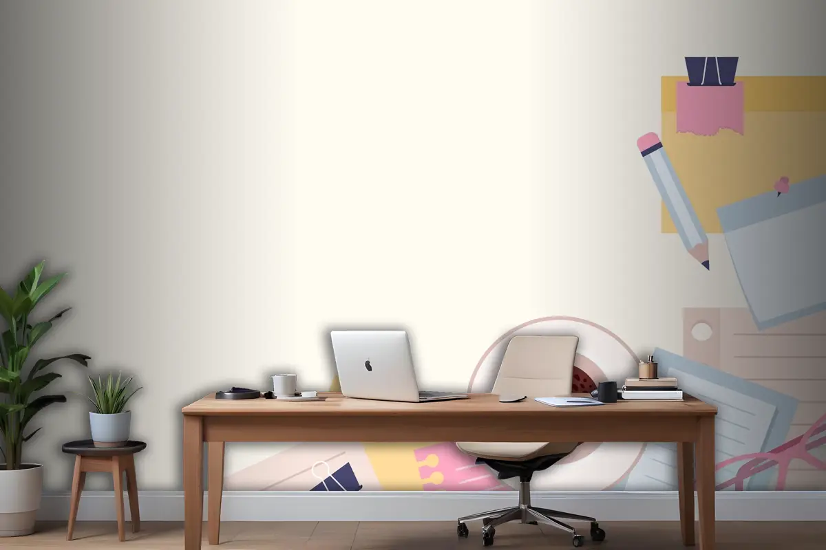 Düz Tasarım Ofis Duvar Kağıdında Kağıt Notları İllüstrasyon