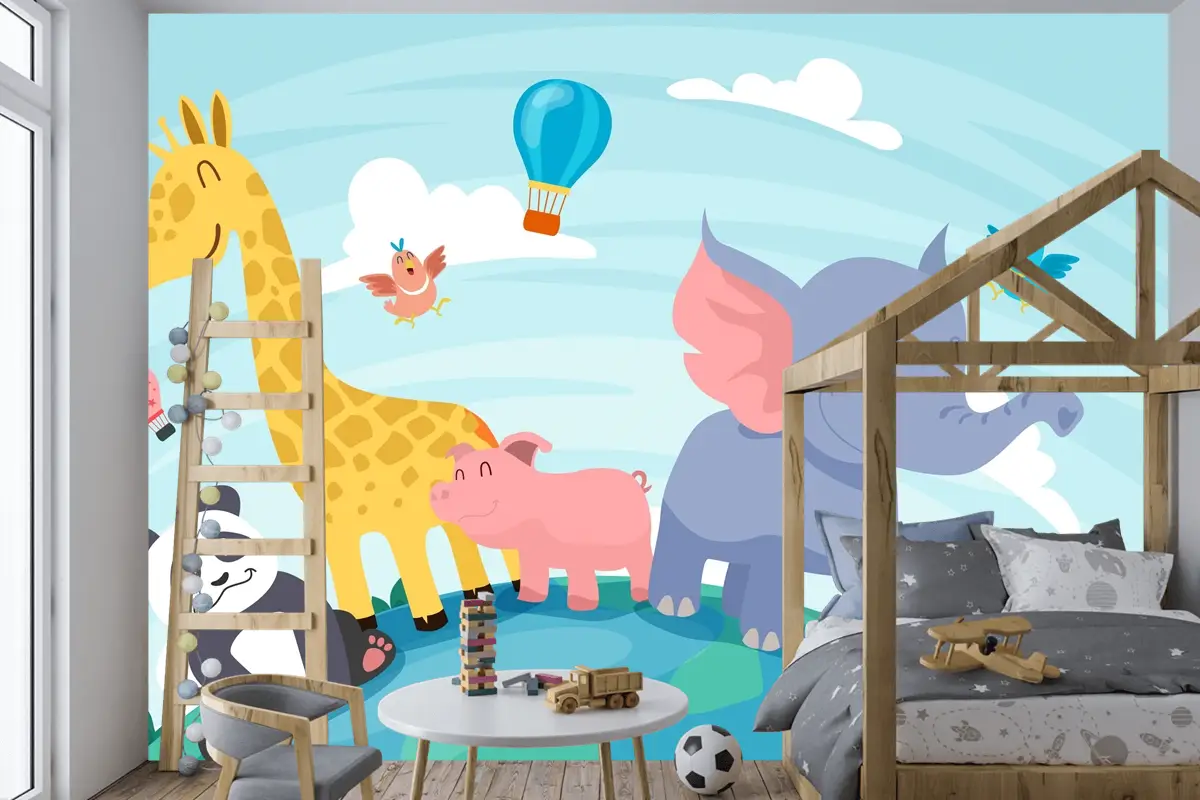 Düz Dünya Hayvan Günü Arka Plan Çocuk Odası Duvar Kağıdı 