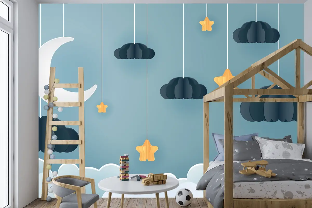 Gece Çocuk Odası Duvar Kağıdı  Ile Ay Ve Yıldızdaki Aile