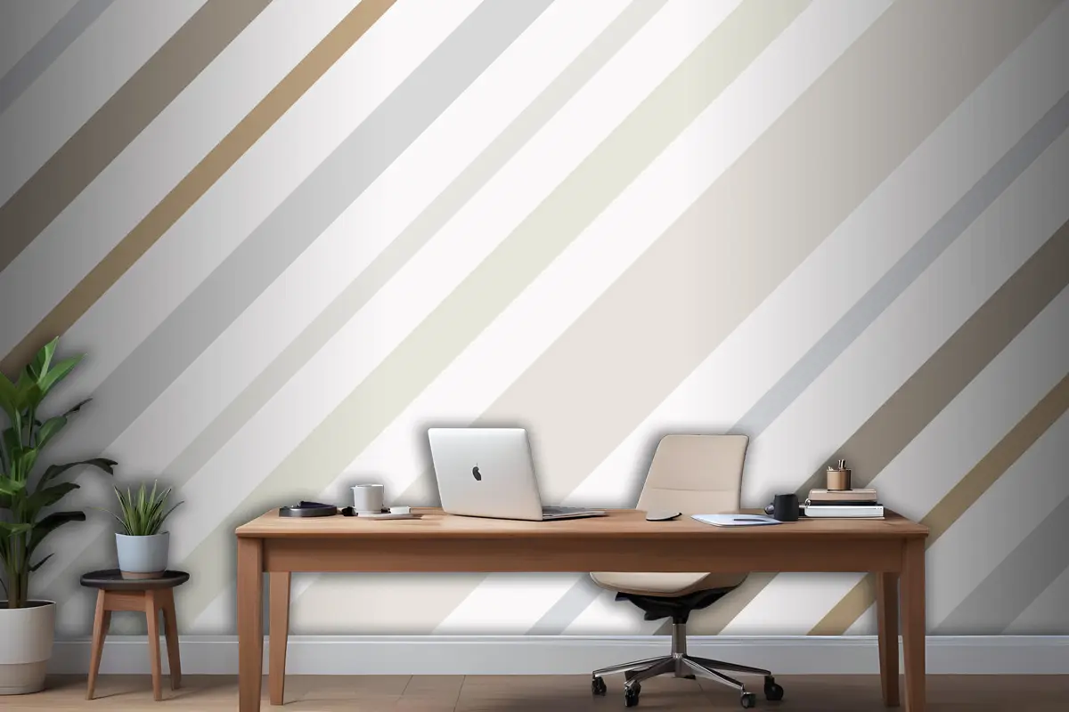Krem Arka Plan Çizgili Desenli Bej Estetik Tasarım Ofis Duvar Kağıdı