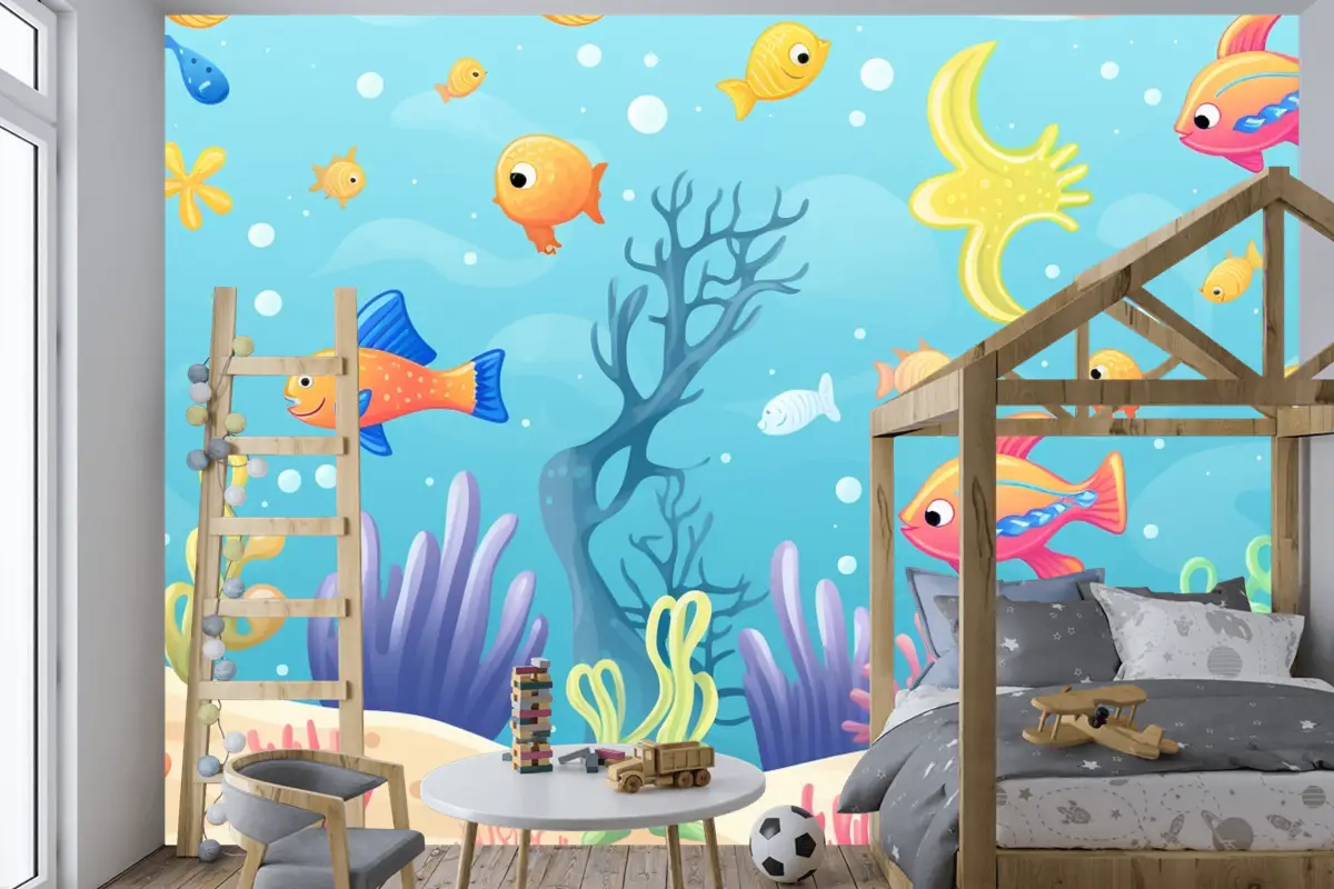 Palyaço Balığı Ve Mercanla Bir Mercan Resifinin Tablosu Çocuk Odası Duvar Kağıdı