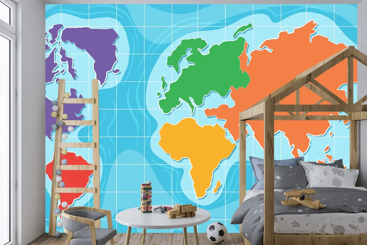 Dünya Haritası Çocuk Odası Duvar Kağıdı Duvarının Havadan Görünümü
