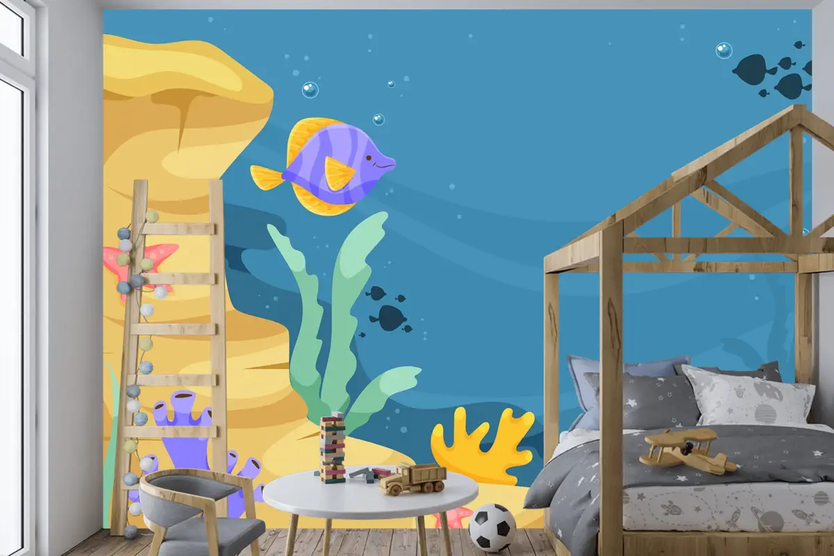 Dünya Okyanuslar Günü Elle Çizilmiş Düz Arka Plan Çocuk Odası Duvar Kağıdı