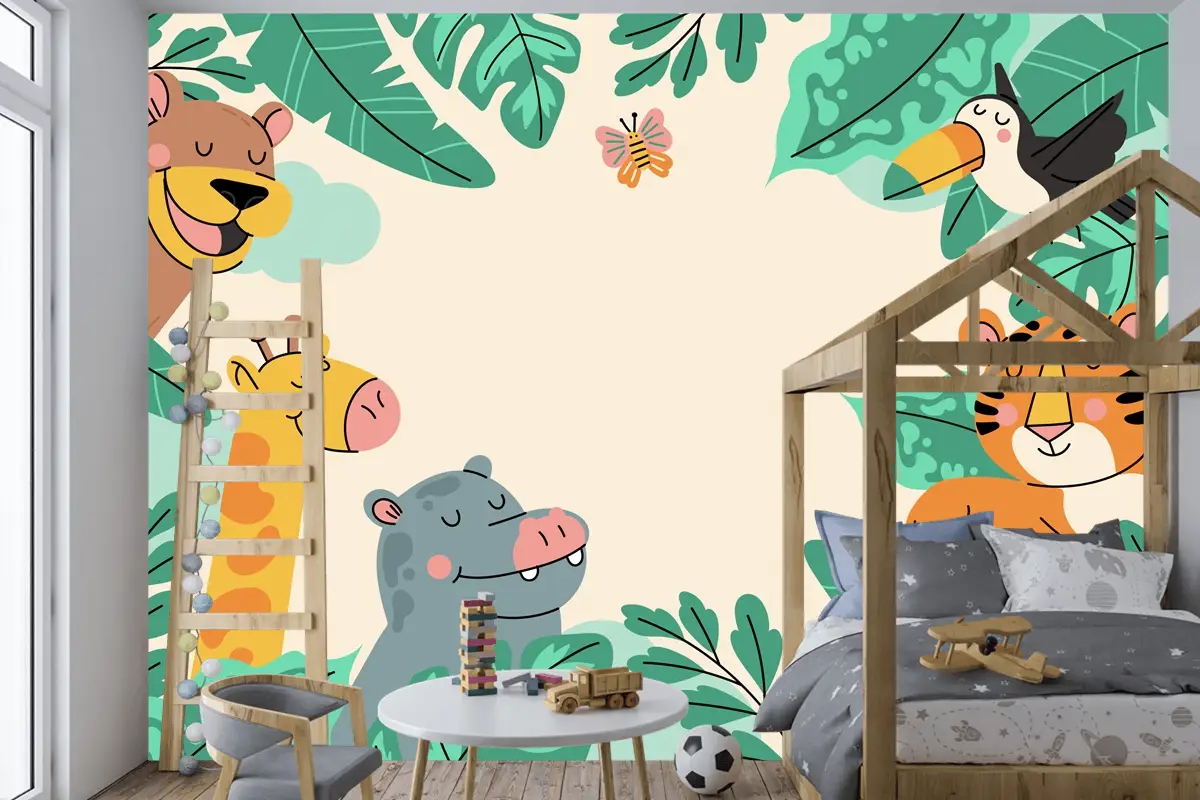 Elle Çizilmiş Yaban Hayatı Arka Plan Çocuk Odası Duvar Kağıdı 
