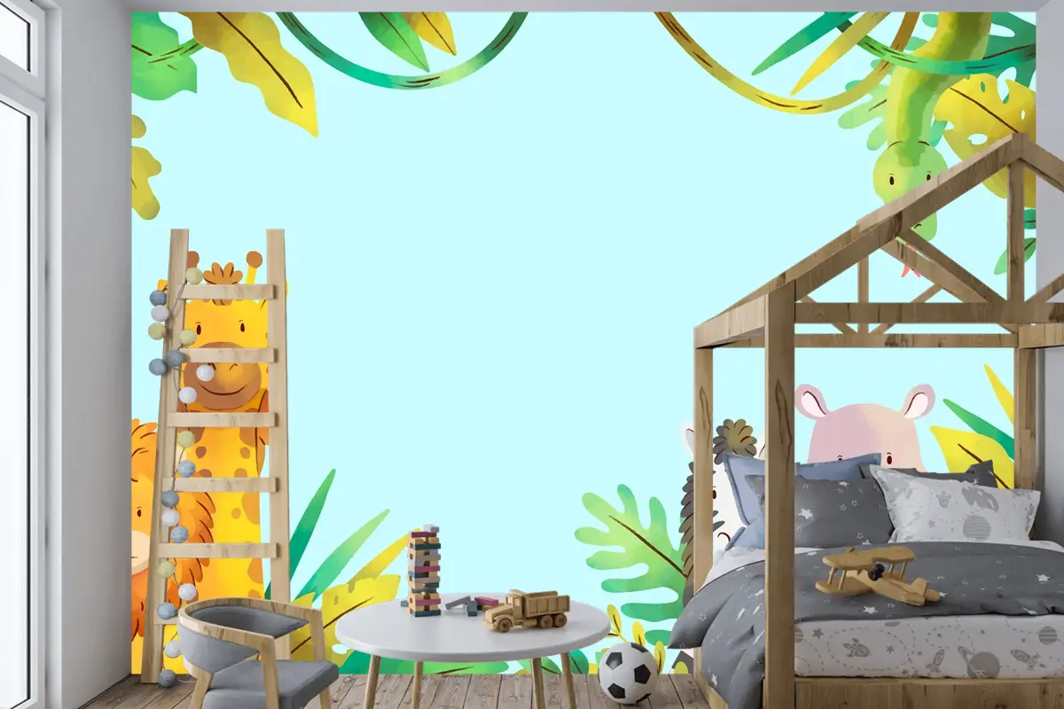 Suluboya Yaban Hayatı Arka Plan Çocuk Odası Duvar Kağıdı 