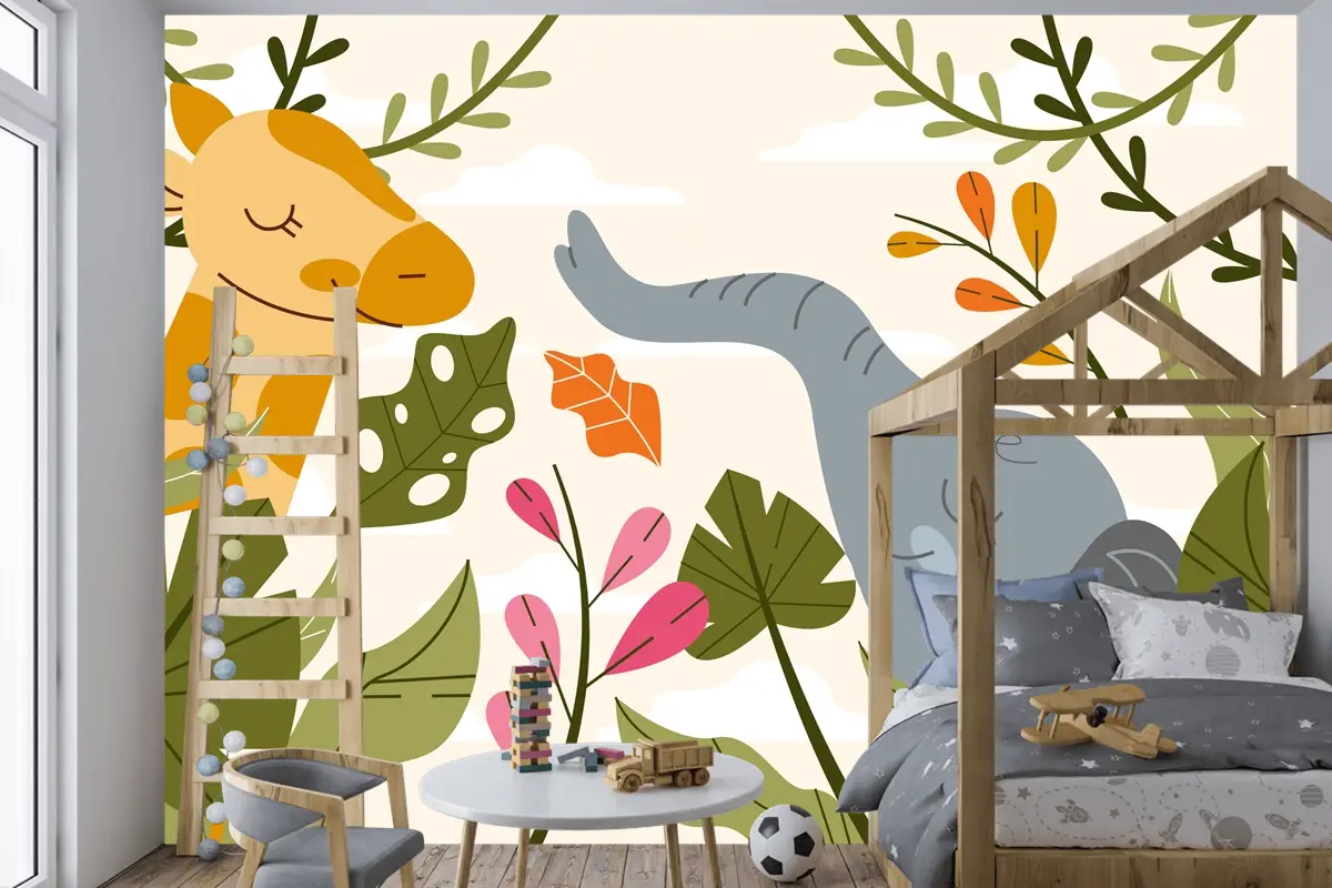 Elle Çizilmiş Yaban Hayatı Arka Plan Çocuk Odası Duvar Kağıdı 
