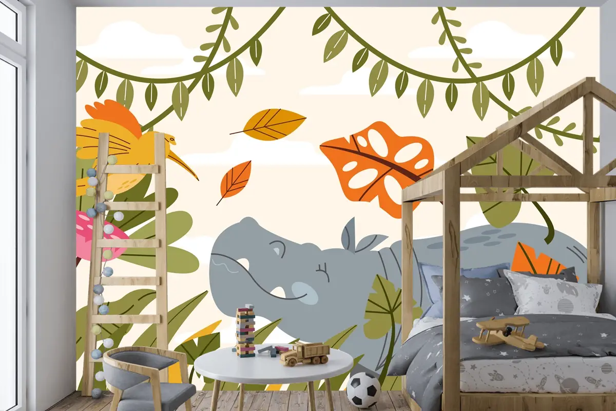 Elle Çizilmiş Yaban Hayatı Arka Plan Çocuk Odası Duvar Kağıdı 