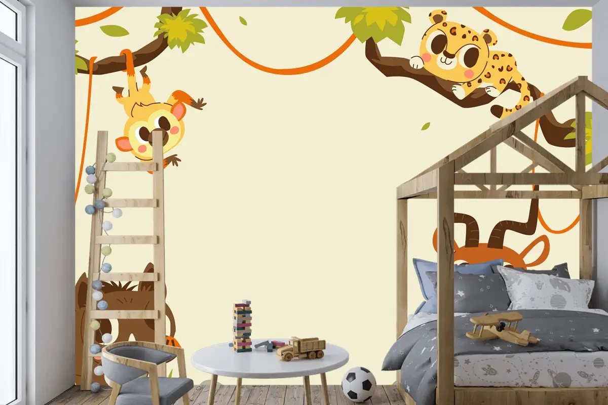 Elle Çizilmiş Yaban Hayatı Arka Plan Çocuk Odası Duvar Kağıdı 