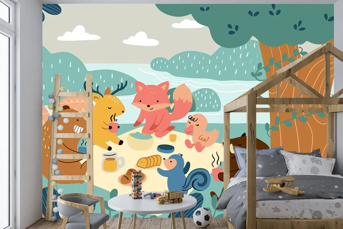 Düz Dünya Hayvan Günü Çocuk Odası Duvar Kağıdı 