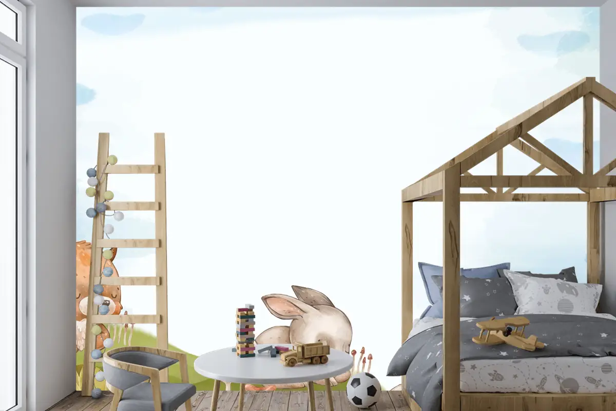 Suluboya Orman Hayvanları Arka Plan Çocuk Odası Duvar Kağıdı 