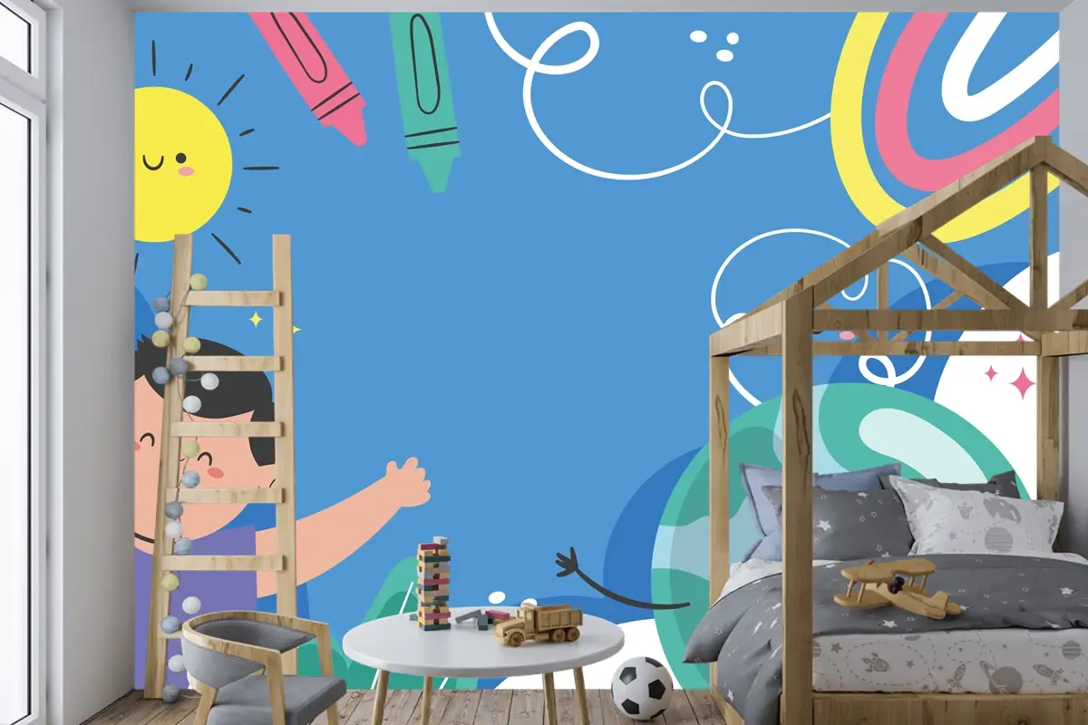 Düz Dünya Çocuk Günü Arka Plan Çocuk Odası Duvar Kağıdı 