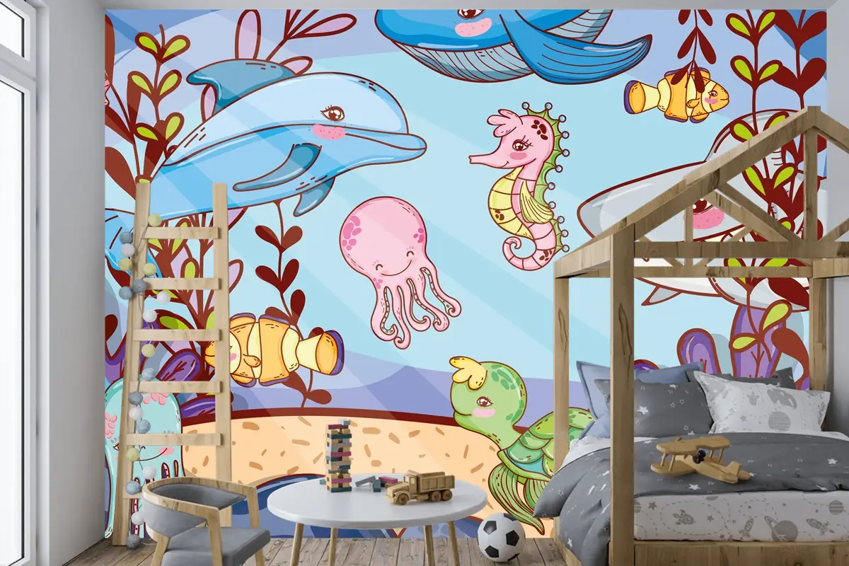 Sudaki Deniz Yaşamı Çocuk Odası Duvar Kağıdı 