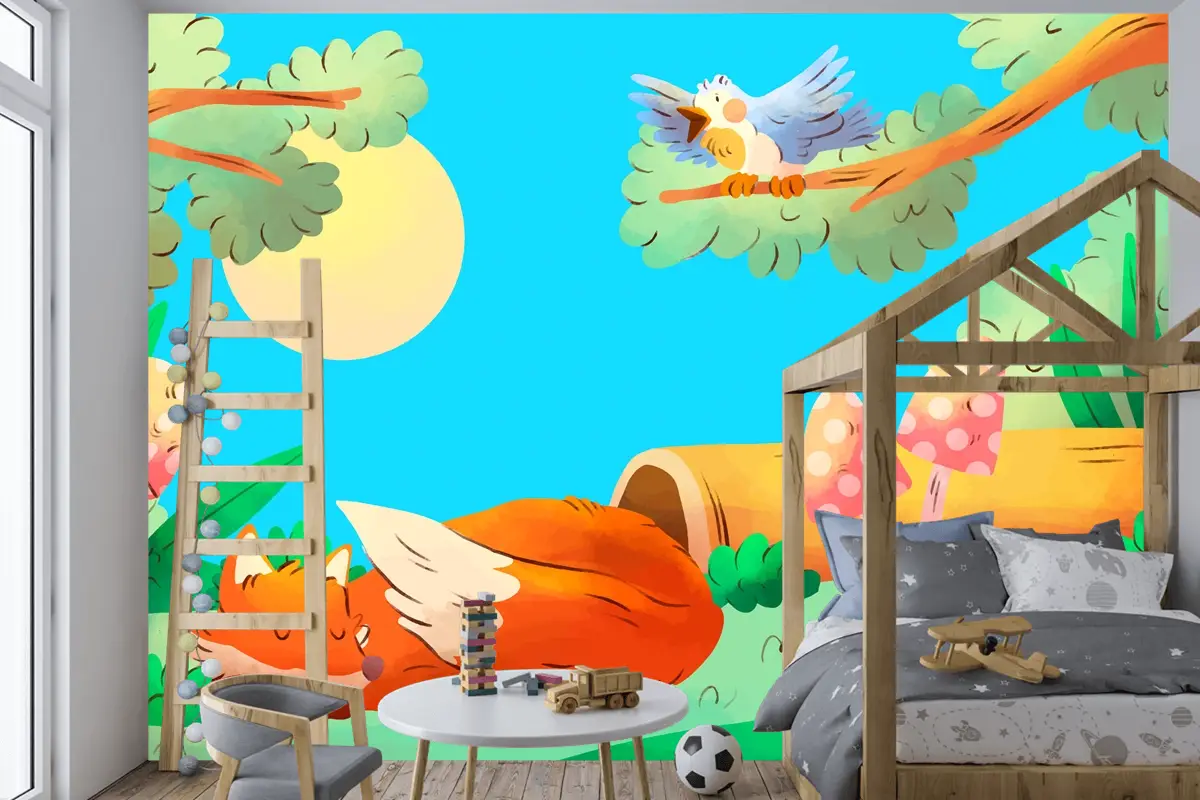 Suluboya Orman Hayvanları Arka Plan Çocuk Odası Duvar Kağıdı 